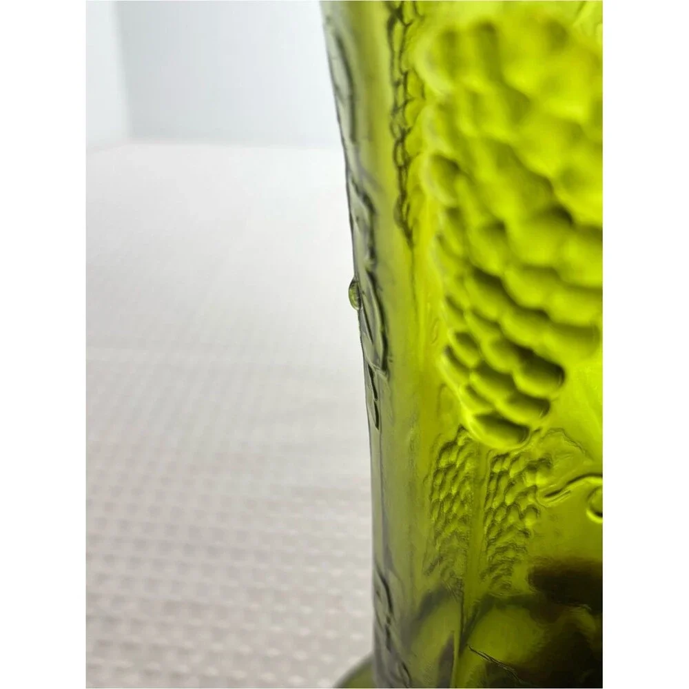 VTG Indiana Glass Avocado Green Harvest Grape Footed Pedestal Vase